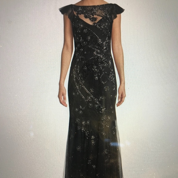 NEW BLACK BEADED EVENING GOWN